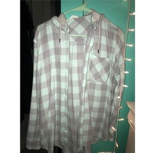 Mint Hooded Drawstring Flannel